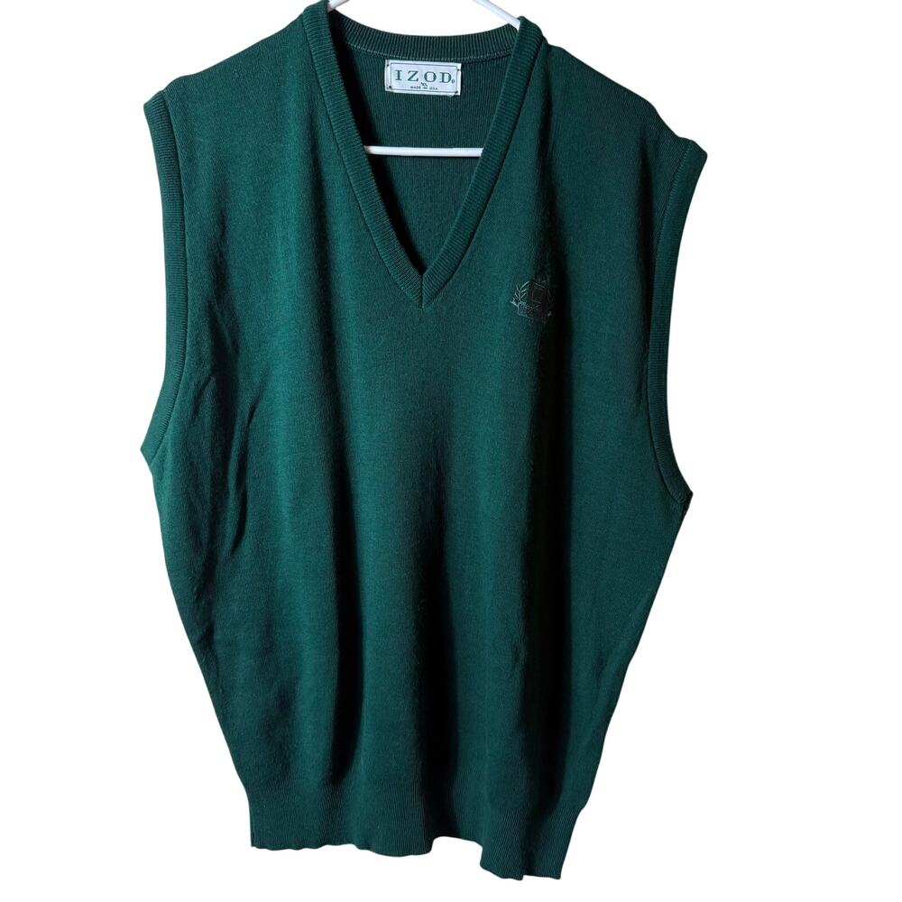 Izod Mens Sweater Vest SZ XL Green V Neck Preppy Academia Casual Work Golf